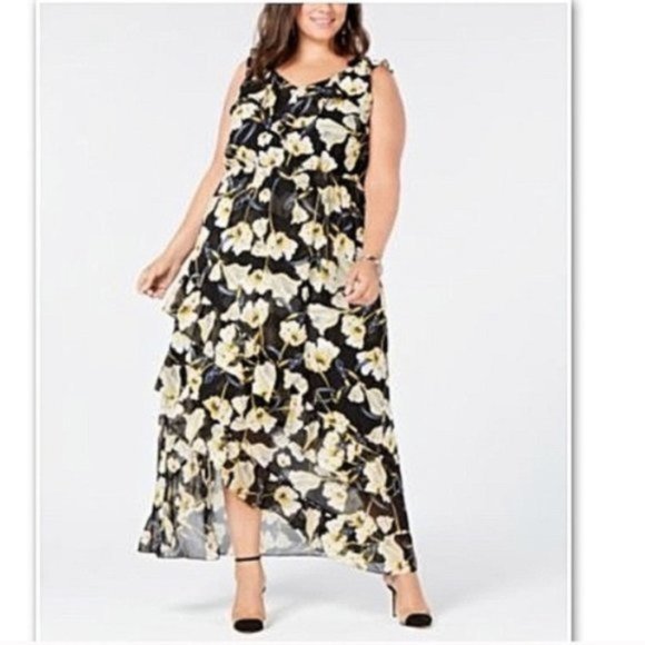 INC International Concepts Dresses & Skirts - INC Plus Floral Black Hi Lo Maxi Dress NWOT
